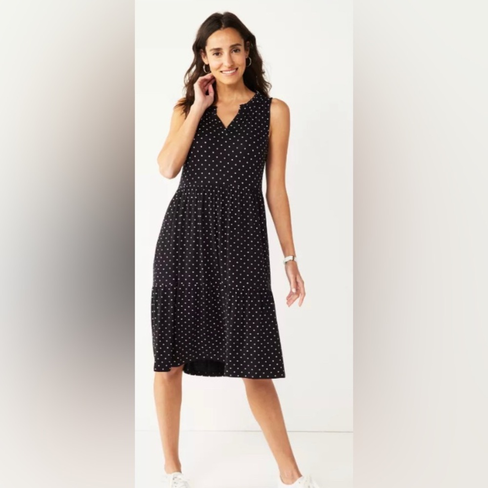 croft & barrow Black Polka Dot Sleeveless Midi Dress